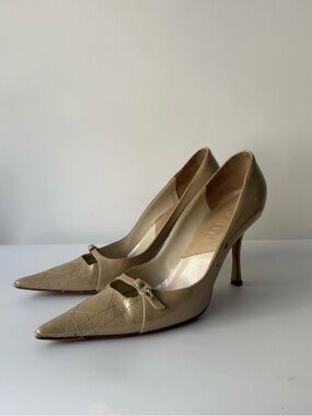 Vintage Christian Dior Galliano Era Nude Patent Pointed Toe Heels Size 40